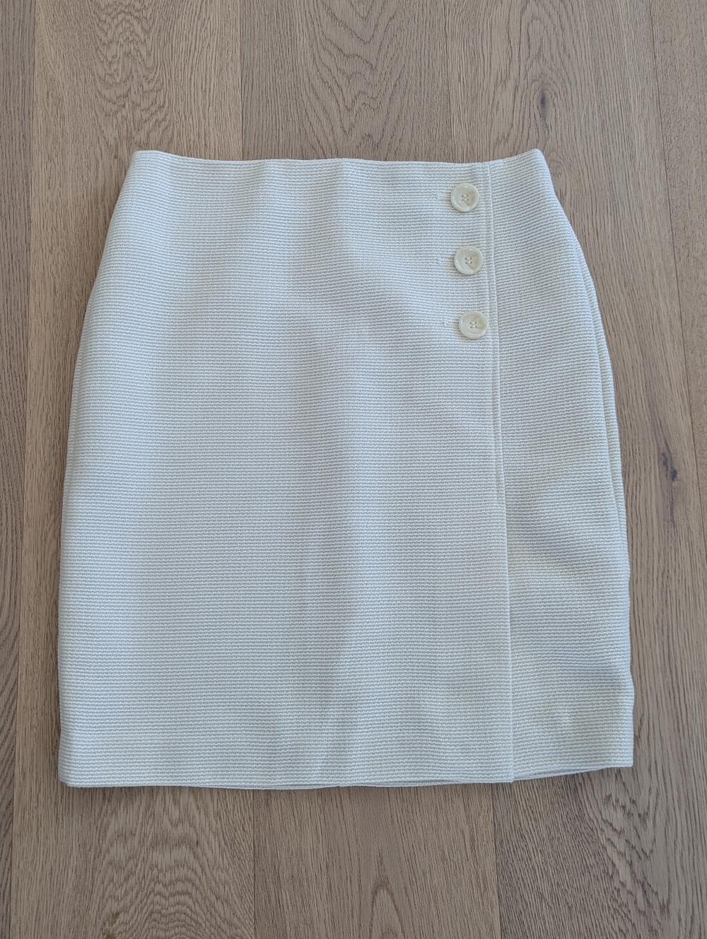 Ann Taylor Cream Textured Pencil Skirt with Side Buttons